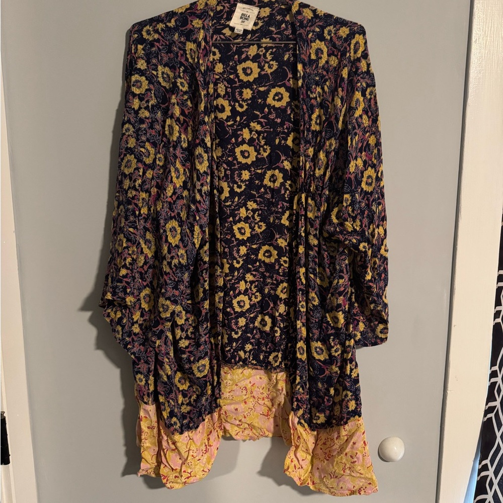 Billabong Floral Open Front Kimono S/M, Blue Dazed Dreamer